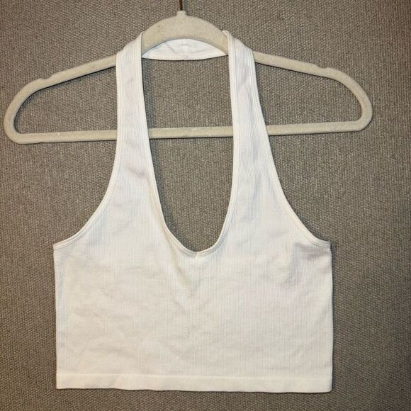 Bozzolo Tops - Bozzolo white halter crop top